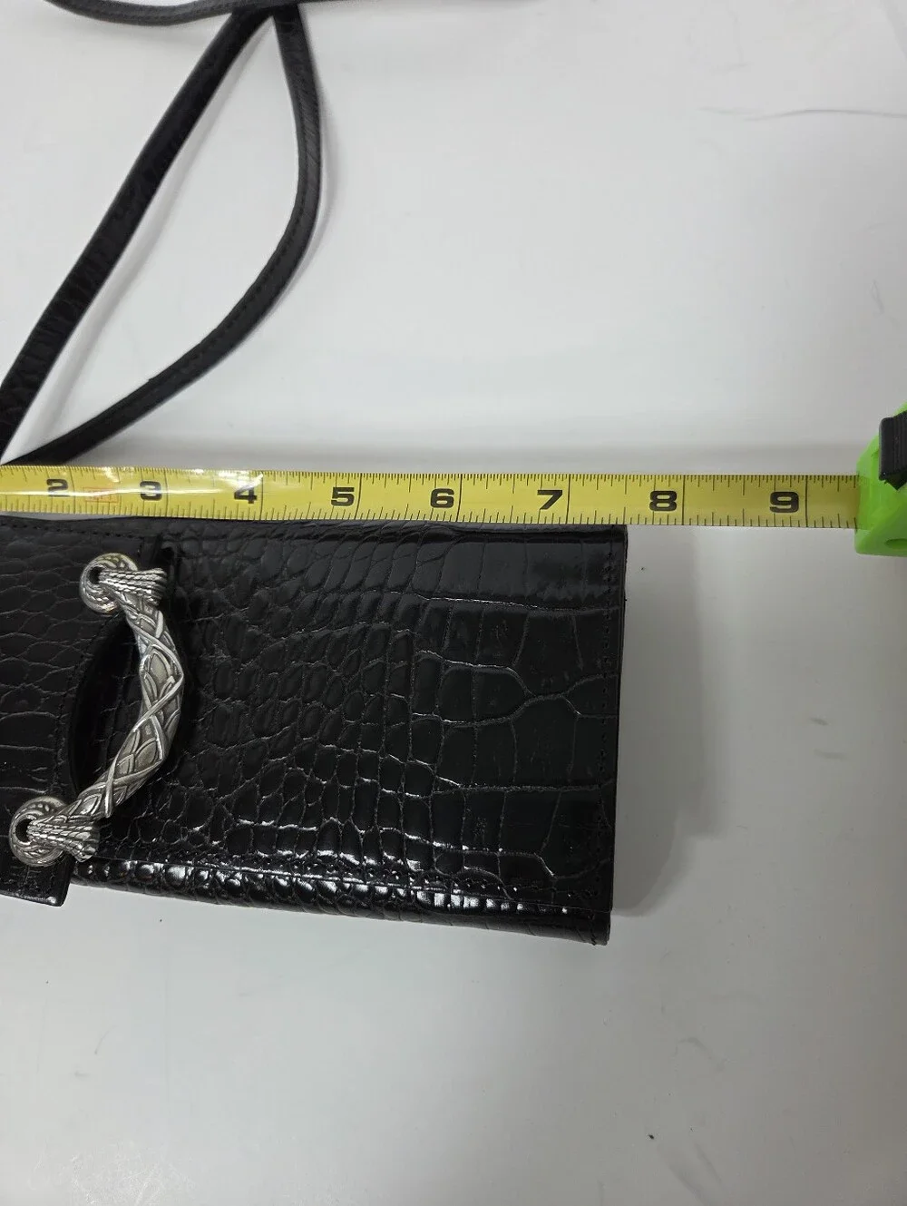 brighton metropolitan vertical clutch black croc embossed nwot classic travel
